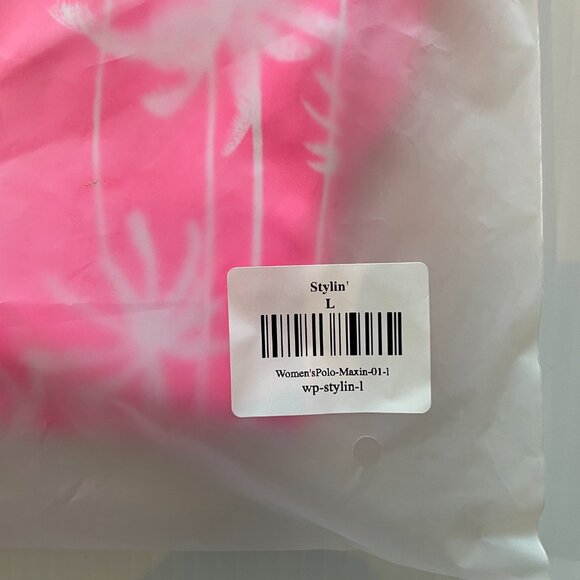 Sunday Swagger Stylin' Women's Sleeveless Polo | Size L | Hot Pink w/ White Palm - Picture 7 of 7